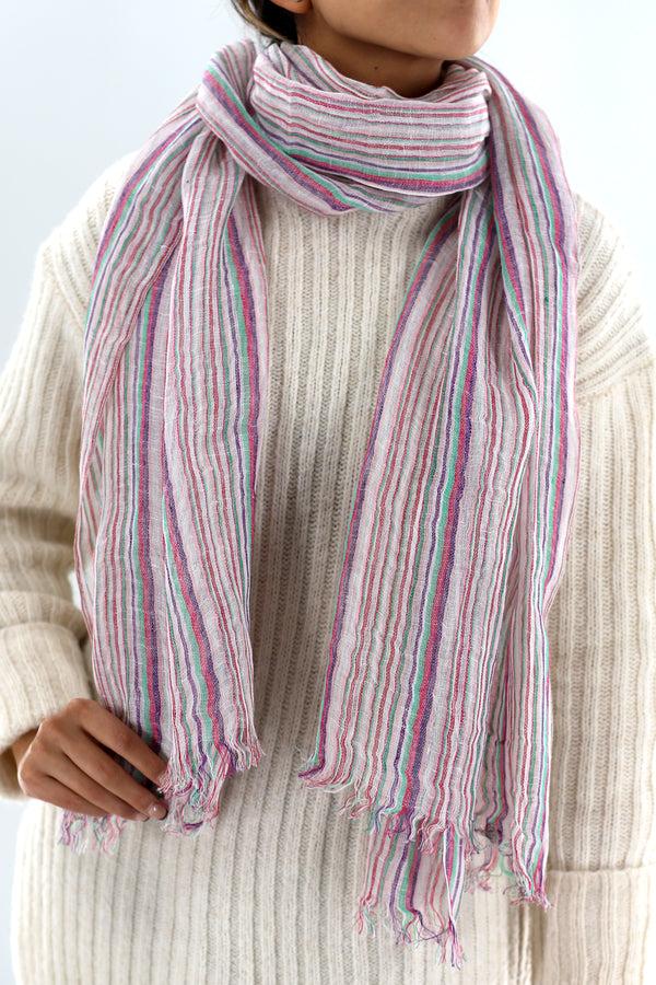 la fiorentina Multi Colored Striped Linen Scarf