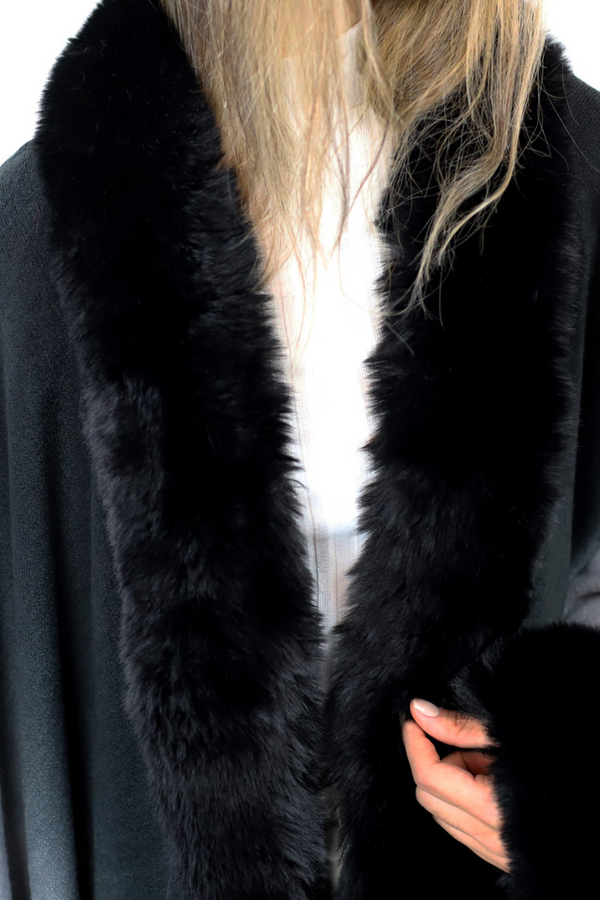 La Fiorentina La Fiorentina Ombre Cape With Faux Trim - Black