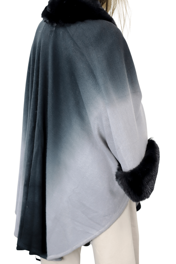 La Fiorentina La Fiorentina Ombre Cape With Faux Trim - Black