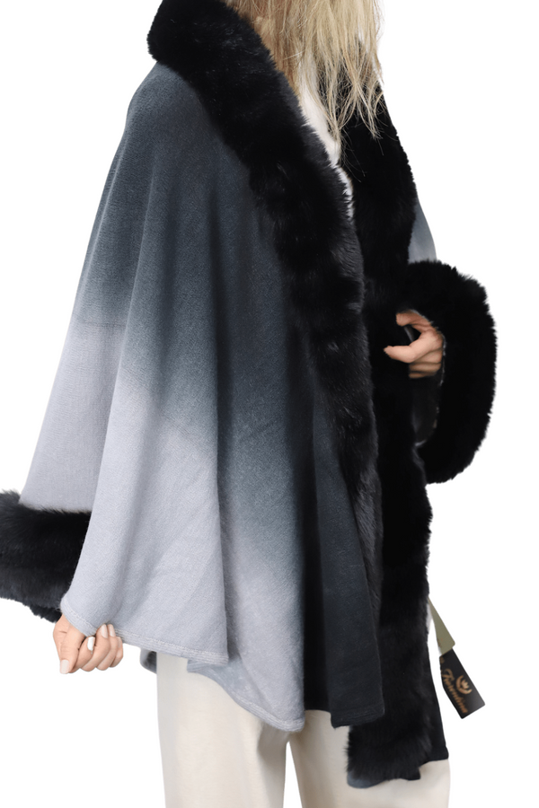 La Fiorentina La Fiorentina Ombre Cape With Faux Trim - Black