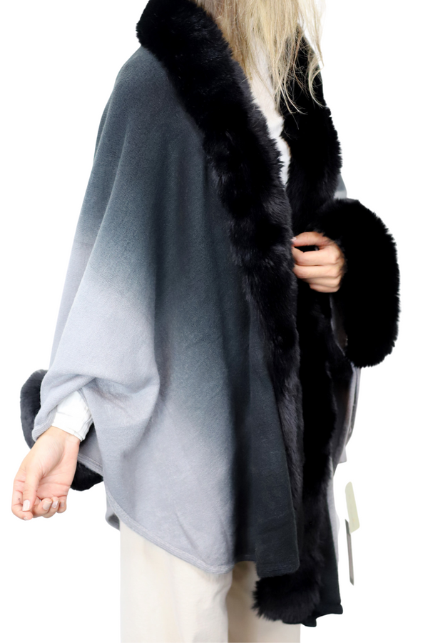 la fiorentina La Fiorentina Ombre Cape with Faux Trim - Black
