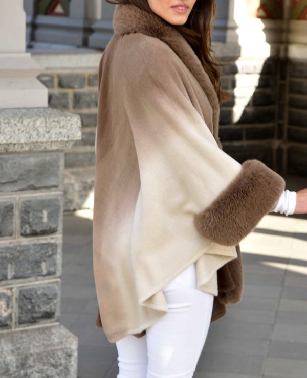 La Fiorentina La Fiorentina Ombre Cape With Faux Trim - Camel