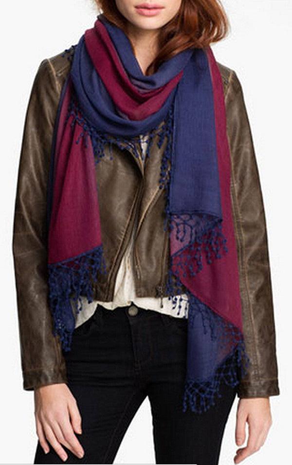 La Fiorentina Ombre Fringe Scarf - Deep Blue/Plum