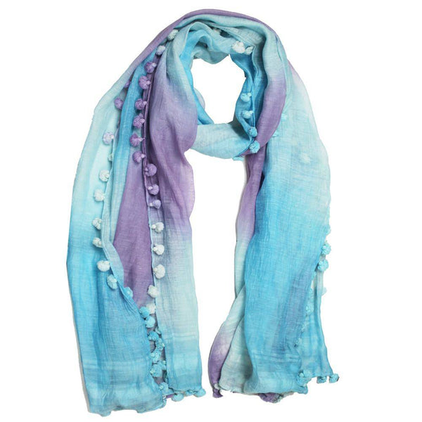 la fiorentina Ombre Scarf w/ Pom Poms-Mint/Jade