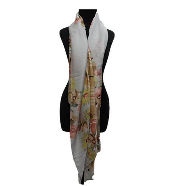 la fiorentina Oversized Floral Printed Scarf -Beige