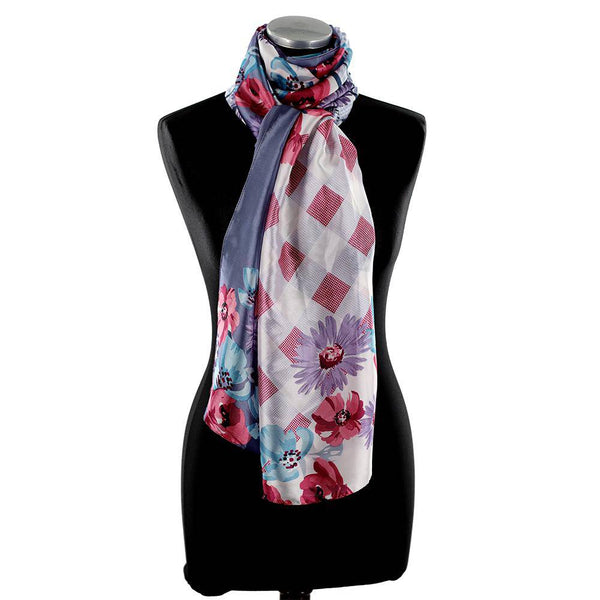 La Fiorentina Oversized Floral Printed Scarf - Blue