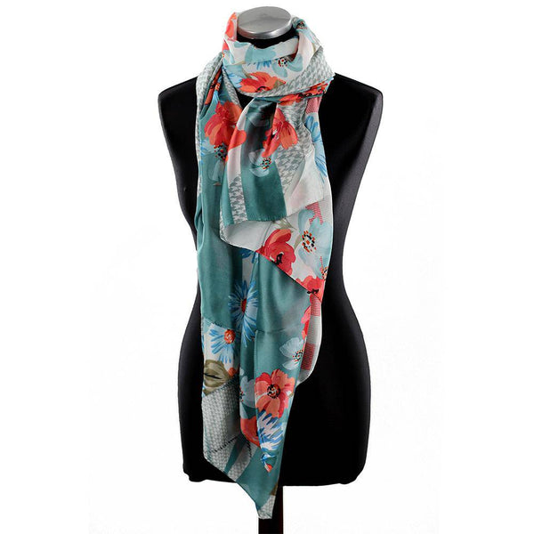 La Fiorentina Oversized Floral Printed Scarf - Green