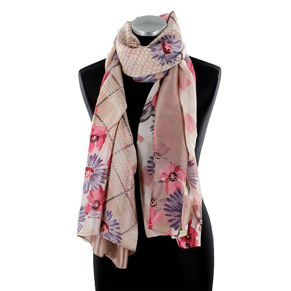 La Fiorentina Oversized Floral Printed Scarf -Pink
