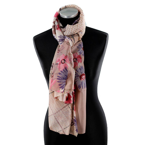 la fiorentina Oversized Floral Printed Scarf -Pink