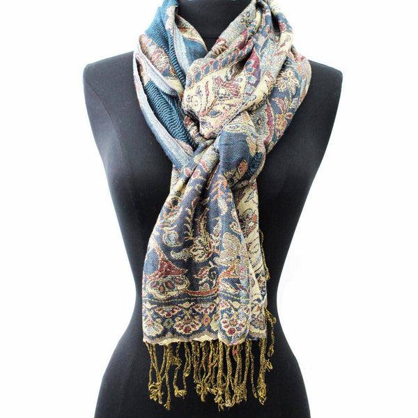 la fiorentina Paisley Jacquard Print Scarf - Blue