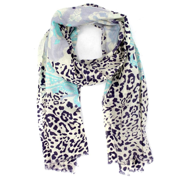 la fiorentina Paisley & Leopard Print Scarf-Blue
