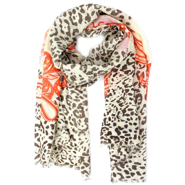 la fiorentina Paisley & Leopard Print Scarf-Peach