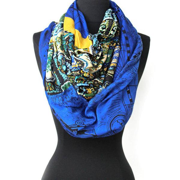 La Fiorentina Paisley Map Infinity Scarf - Blue
