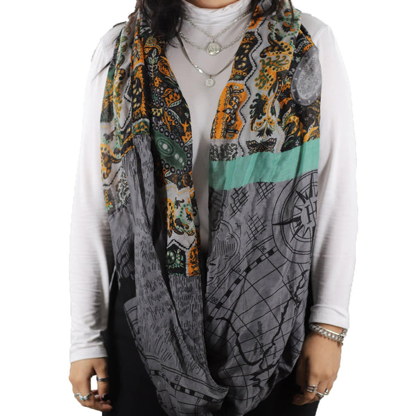 La Fiorentina Paisley Map Infinity Scarf - Grey