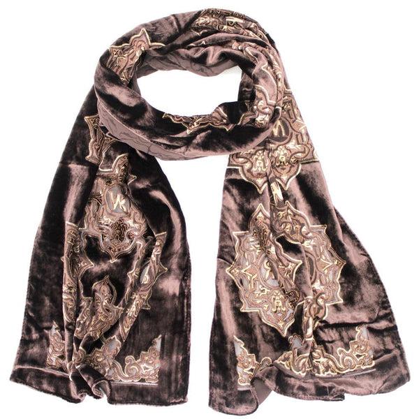 la fiorentina Paisley Print Velvet Scarf - Brown
