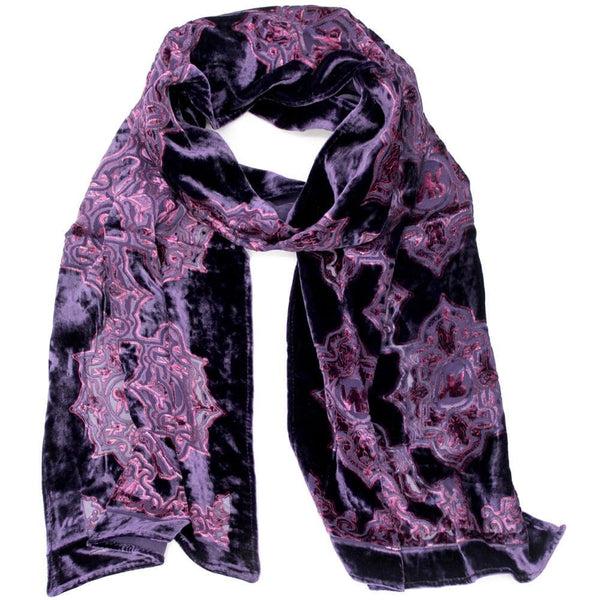 la fiorentina Paisley Print Velvet Scarf - Purple