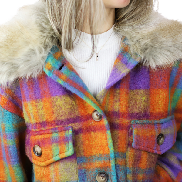 La Fiorentina Plaid Cropped Jacket W/ Trim - Orange