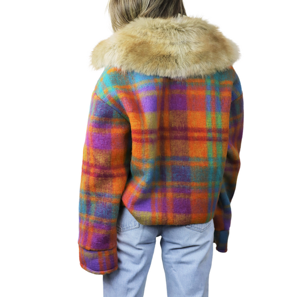 La Fiorentina Plaid Cropped Jacket W/ Trim - Orange