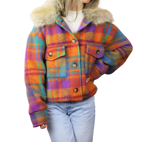 la fiorentina Plaid Cropped Jacket w/ Trim - Orange