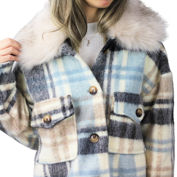 La Fiorentina Plaid Cropped Jacket W/ Trim - White