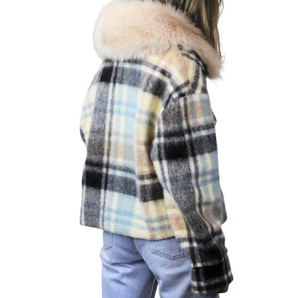 La Fiorentina Plaid Cropped Jacket W/ Trim - White