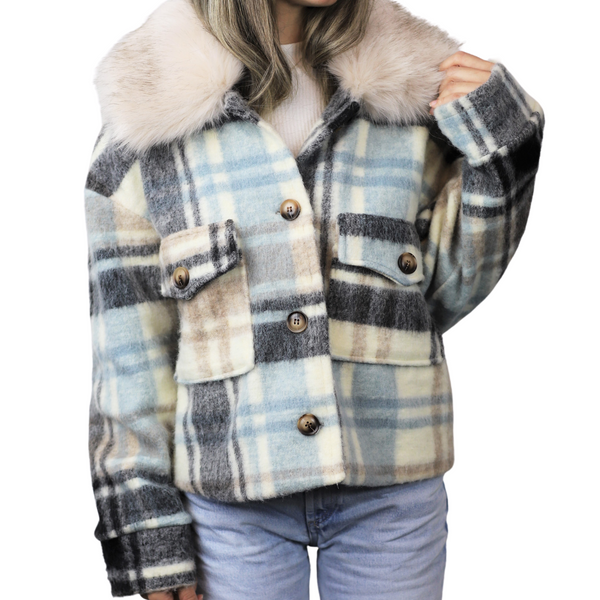 La Fiorentina Plaid Cropped Jacket W/ Trim - White