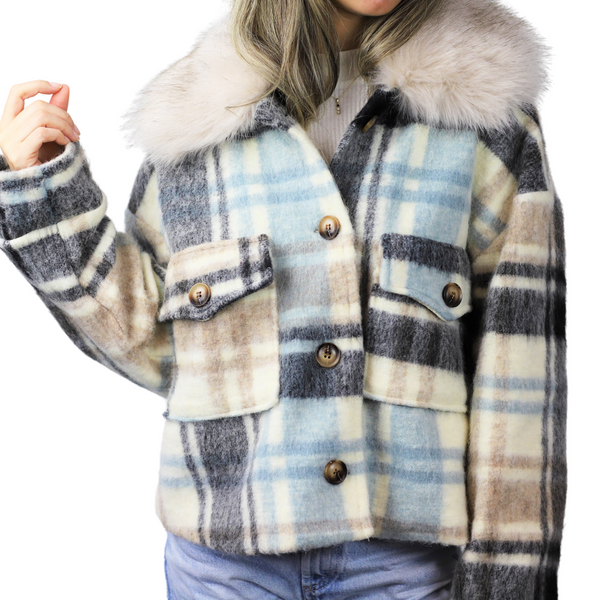 la fiorentina Plaid Cropped Jacket w/ Trim - White