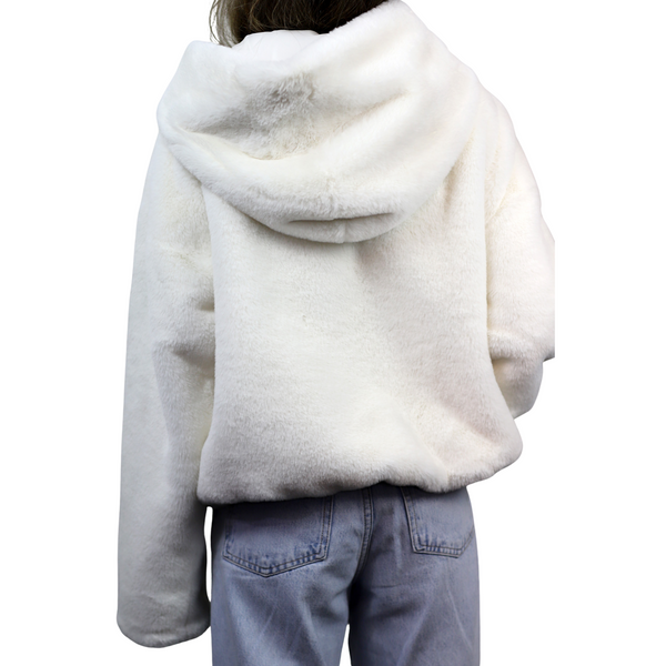 La Fiorentina Plush Faux Fur Bomber Jacket - Ivory
