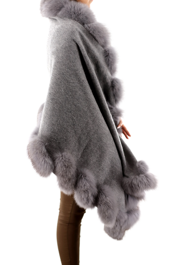 La Fiorentina La Fiorentina Plush Fox Trimmed Wrap - Grey