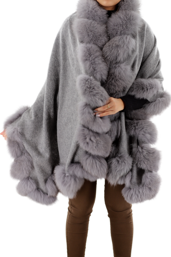 La Fiorentina La Fiorentina Plush Fox Trimmed Wrap - Grey