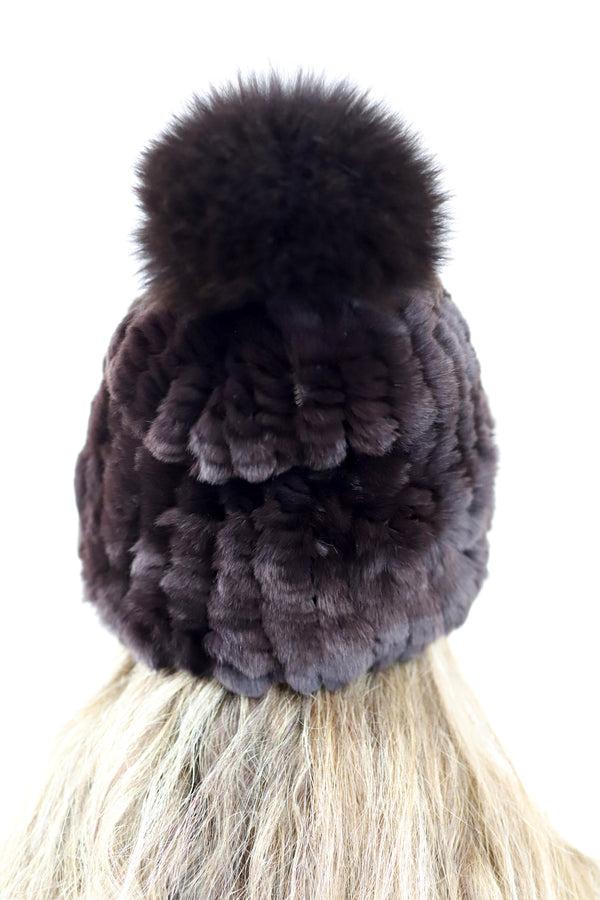 La Fiorentina Plush Rabbit & Mink Beanie - Brown