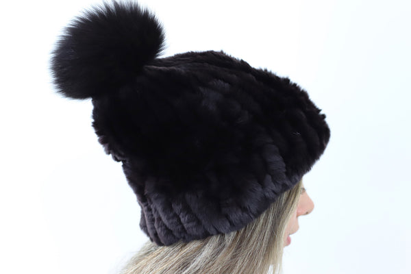 La Fiorentina Plush Rabbit & Mink Beanie - Brown