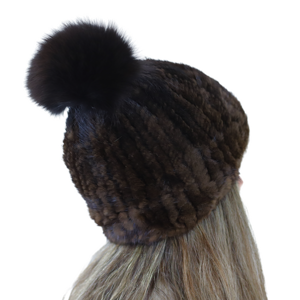 La Fiorentina Pom Pom Mink Beanie