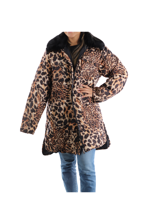 la fiorentina Printed Jacket with Faux Fur Collar la fiorentina Printed Jacket with Faux Fur Collar