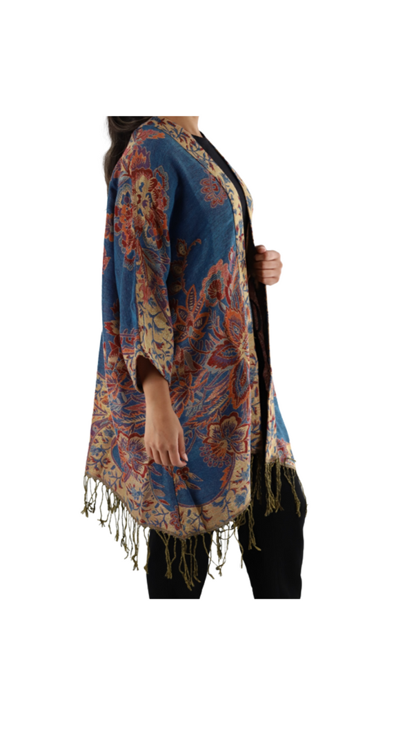 La Fiorentina Printed Ruana With Fringe