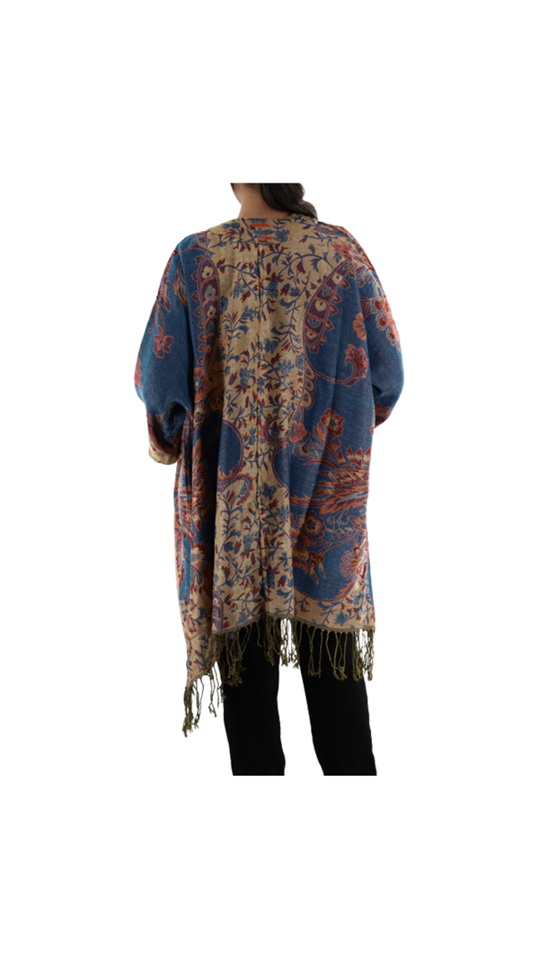 La Fiorentina Printed Ruana With Fringe