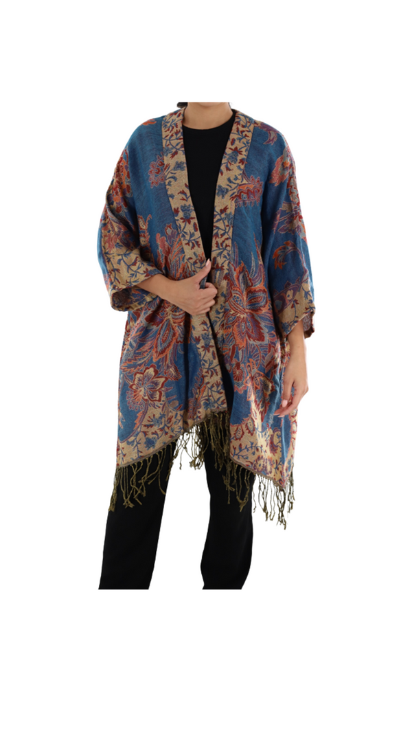 la fiorentina Printed ruana with fringe