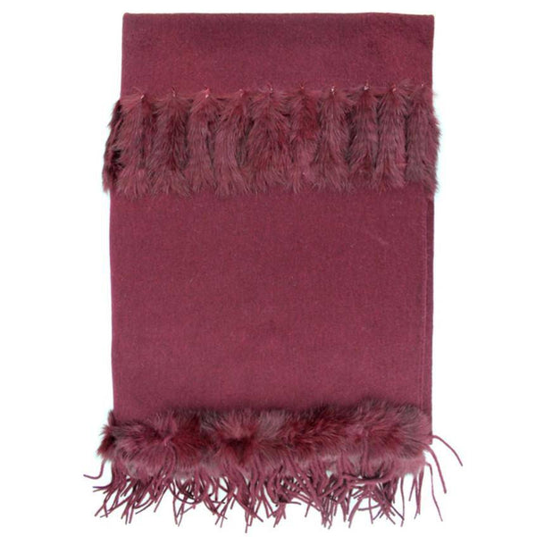 la fiorentina Rabbit Fur Fringe Trim Wrap - Burgandy