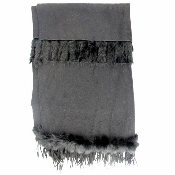 la fiorentina Rabbit Fur Fringe Trim Wrap - Grey