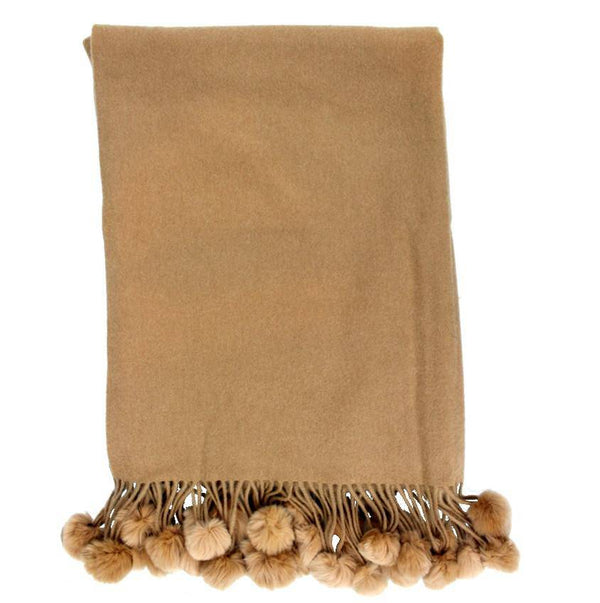 la fiorentina Rabbit Fur Pom Pom Trim Wrap - Camel
