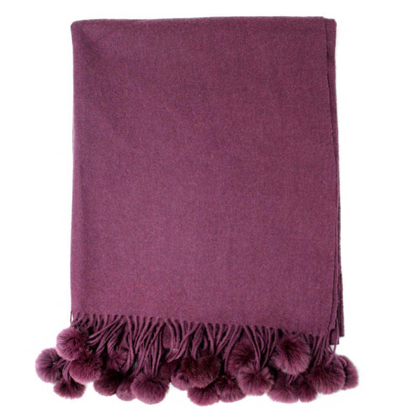 la fiorentina Rabbit Fur Pom Pom Trim Wrap - Plum