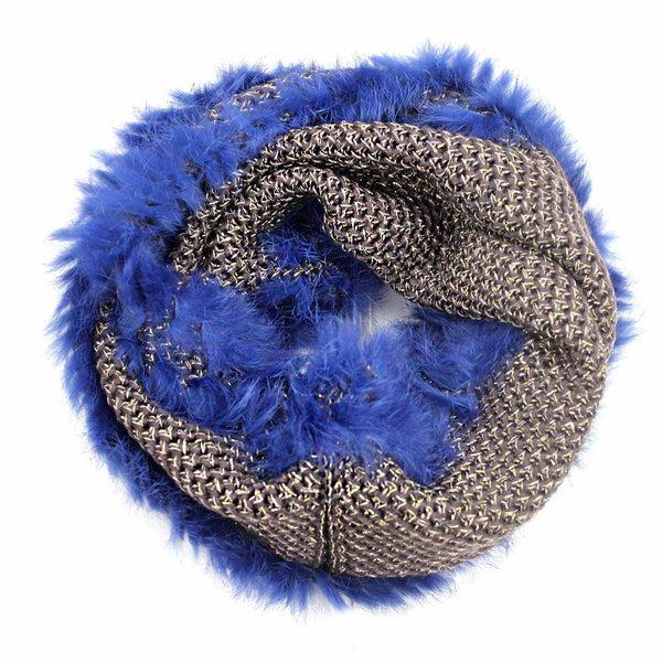 La Fiorentina Rabbit Trim Infinity Scarf - Topaz
