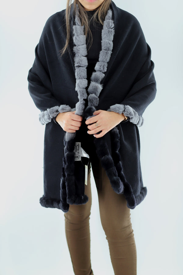 La Fiorentina Rex Rabbit Trimmed Wrap - Black Ombre