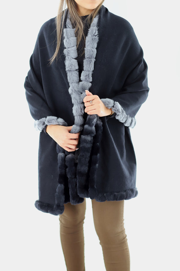 La Fiorentina Rex Rabbit Trimmed Wrap - Black Ombre