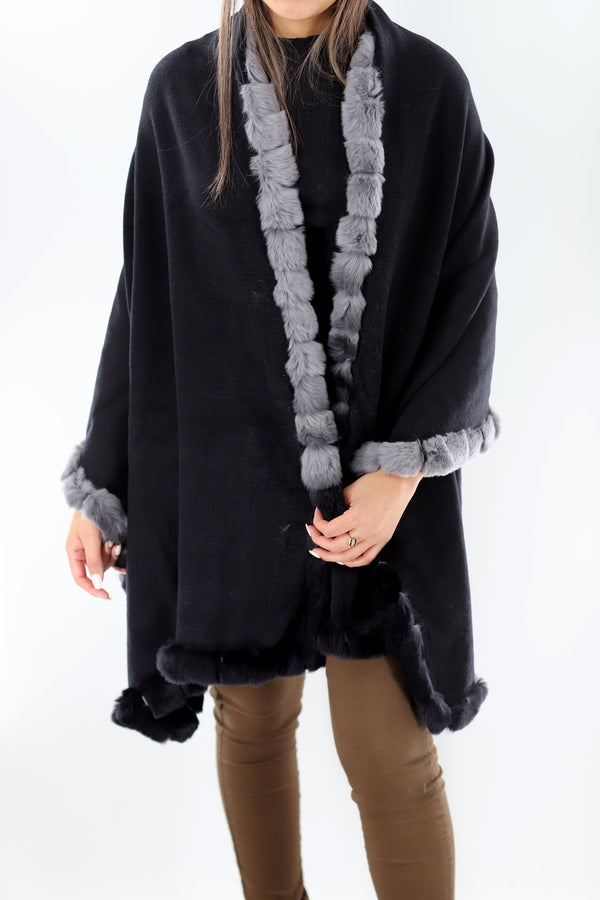la fiorentina Rex Rabbit Trimmed Wrap - Black Ombre