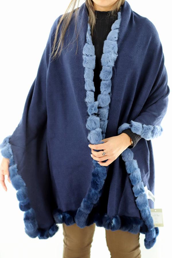 La Fiorentina Rex Rabbit Trimmed Wrap - Navy Ombre