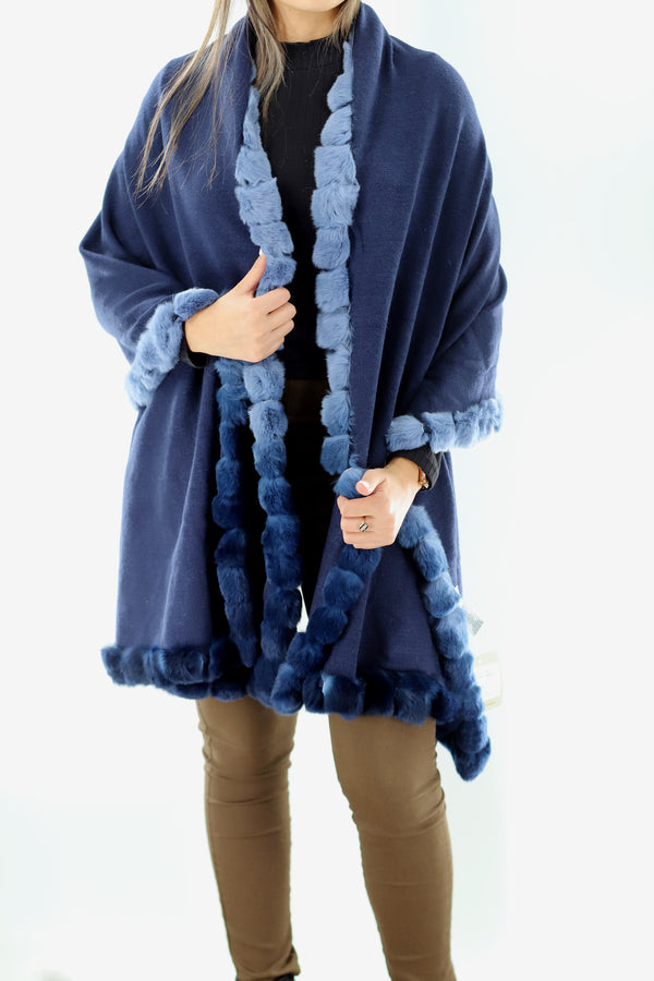 la fiorentina Rex Rabbit Trimmed Wrap - Navy Ombre