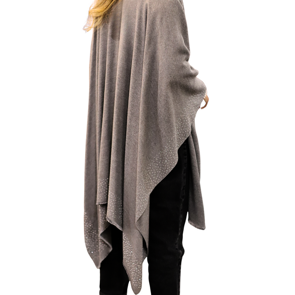La Fiorentina La Fiorentina Ruana With Scattered Embellished Border - Grey