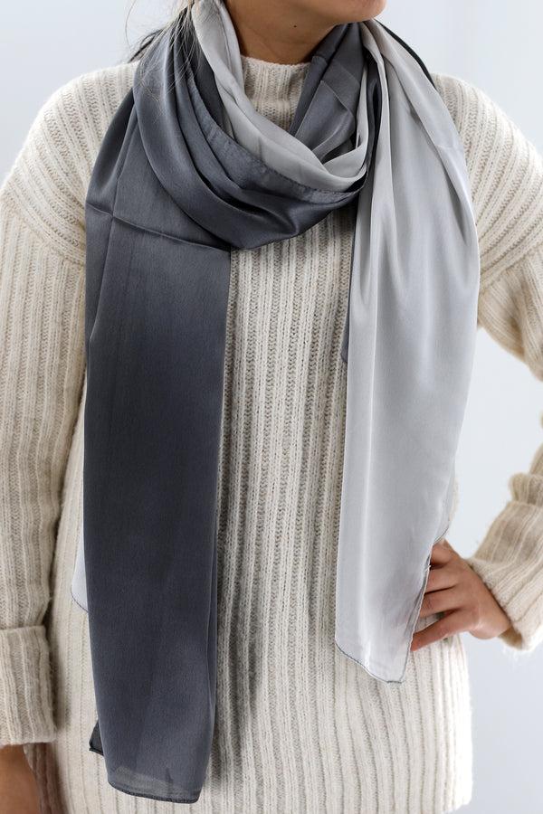 La Fiorentina La Fiorentina Satin Soft Ombre Scarf - Light Grey/Black