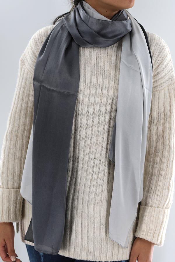 La Fiorentina La Fiorentina Satin Soft Ombre Scarf - Light Grey/Black